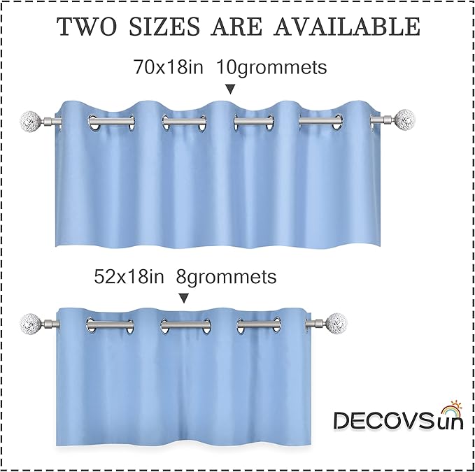 Light Sky Blue Valances for Windows 70X18 Inches Blackout Thermal Insulated Valance with Grommet Top for Kitchen Living Room Short Straight Drape Valance for Bedroom Kids Room 1 Panel