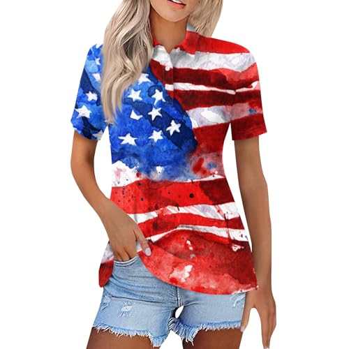 4th of July Outfits for Women,Deals of The Day Polo Shirts for Women Womens Tops,Shirts for Women Trendy Summer Summer Tops for Women 2024 Trendy Blouses for Women Dressy Casual（Al-Vermilion，XXXL）