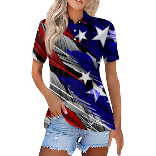 Red White and Blue Shirts for Women,Lightning Deals of Today Prime Polo Shirts for Women Womens Tops Dressy Casual,Golf Shirts for Woman Summer Tops for Women 2024 Trendy Blouses（Ai-Blue，XXXL）