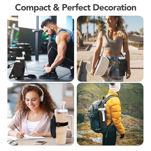 Stanley Cup Holder, 2024 Newest Stanley 40 Oz Cup Accessories, Include 3Pcs Straw Covers & Water Bottle Holder, 3D Embossing Neoprene Cup Carrier Bag & Case with 2 Straps and Phone Pocket(Black)