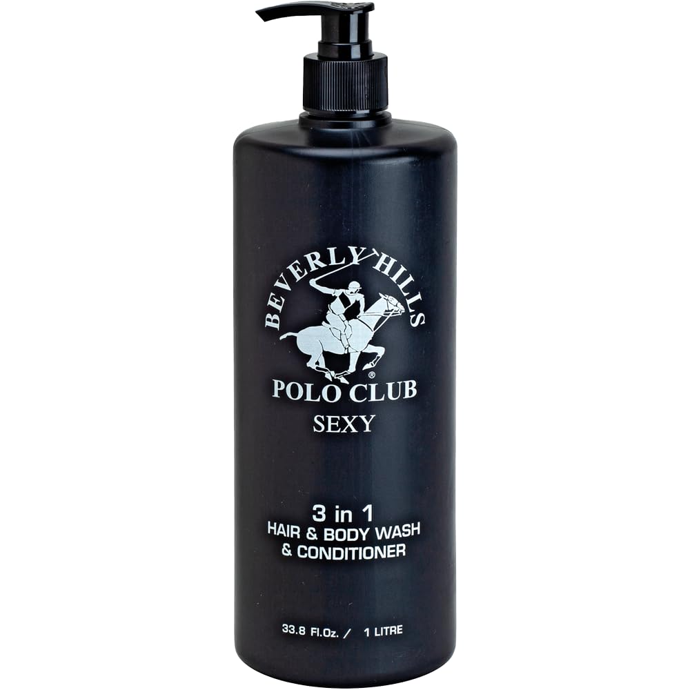 Beverly Hills Polo Club Men's 3 in 1 Shampoo Conditioner and Body Wash Featuring Luxury Scents Blaze Blue Classic and Sexy 33.8 oz BHPC (Sexy)