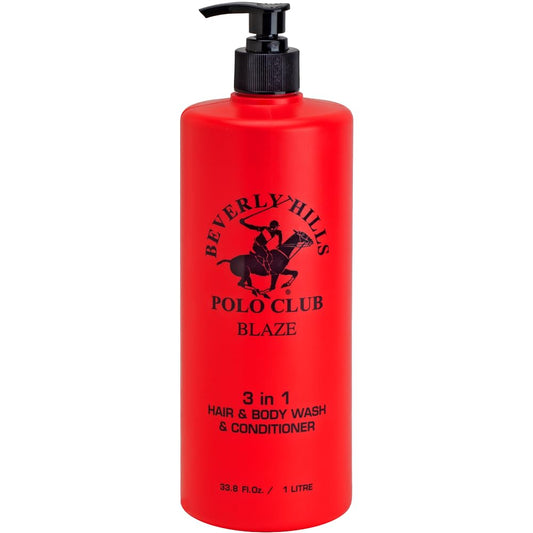 Beverly Hills Polo Club Men's 3 in 1 Shampoo Conditioner and Body Wash Featuring Luxury Scents Blaze Blue Classic and Sexy 33.8 oz BHPC (Blaze)
