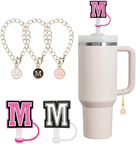 compaitable with stanley cup with accessories,30&40 oz,1 charm letter chain for handle with stanley straw top letter cover for stanley cup (m), small