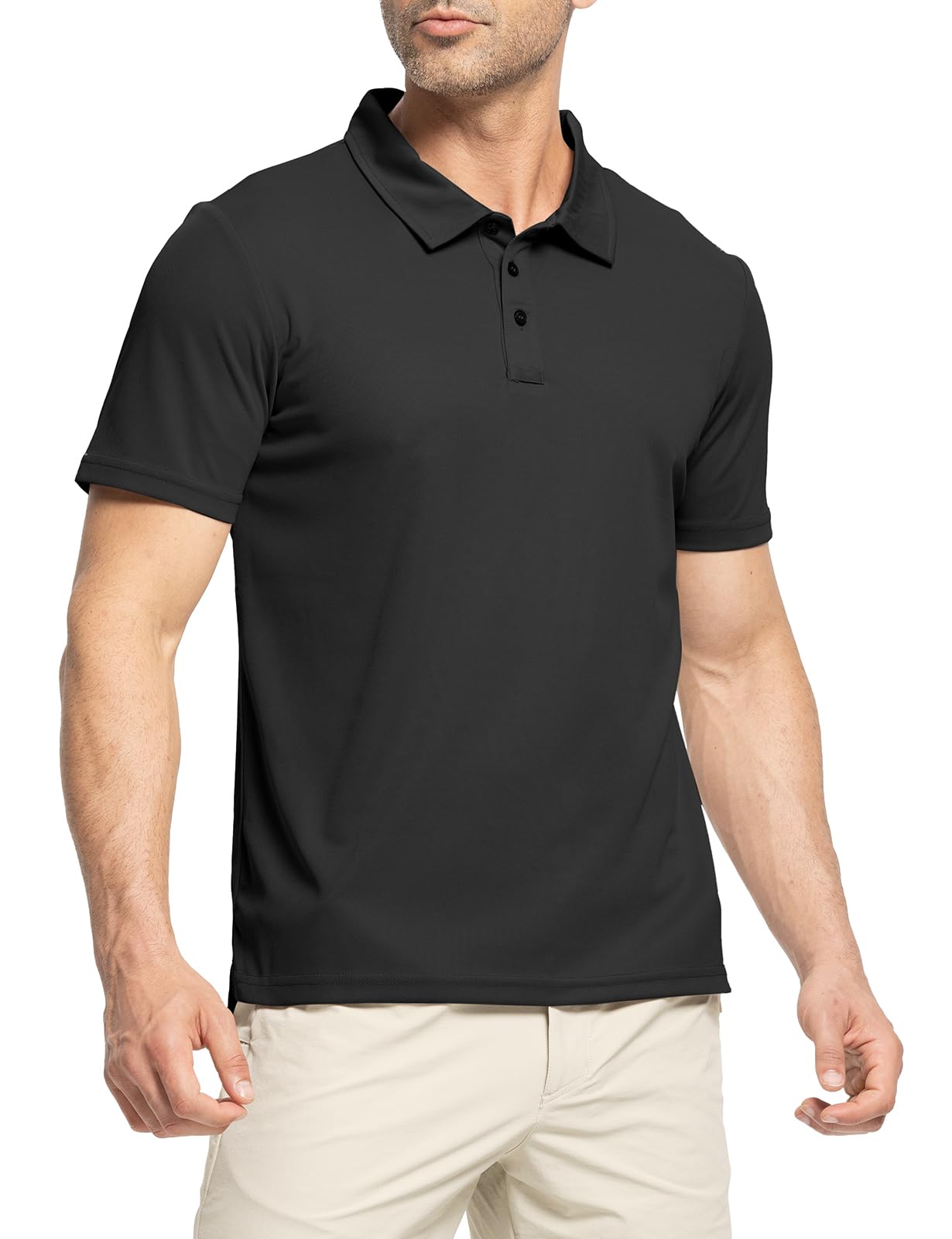 Rdruko Men's Golf Shirts Short Sleeve Moisture Wicking Performance Polo Shirts Button-Down UPF 50+ Tennis Tshirts (Black, US L)