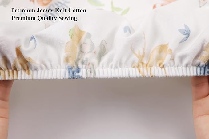 Bassinet Sheets Compatible with Fisher-Price Soothing Motions/Luminate Bassinet & Chicco LullaGo Anywhere Portable Bassinet, 2 Pack Fitted Sheets, 100% Jersey Knit Cotton 190GSM, Fox Deer and Elephant