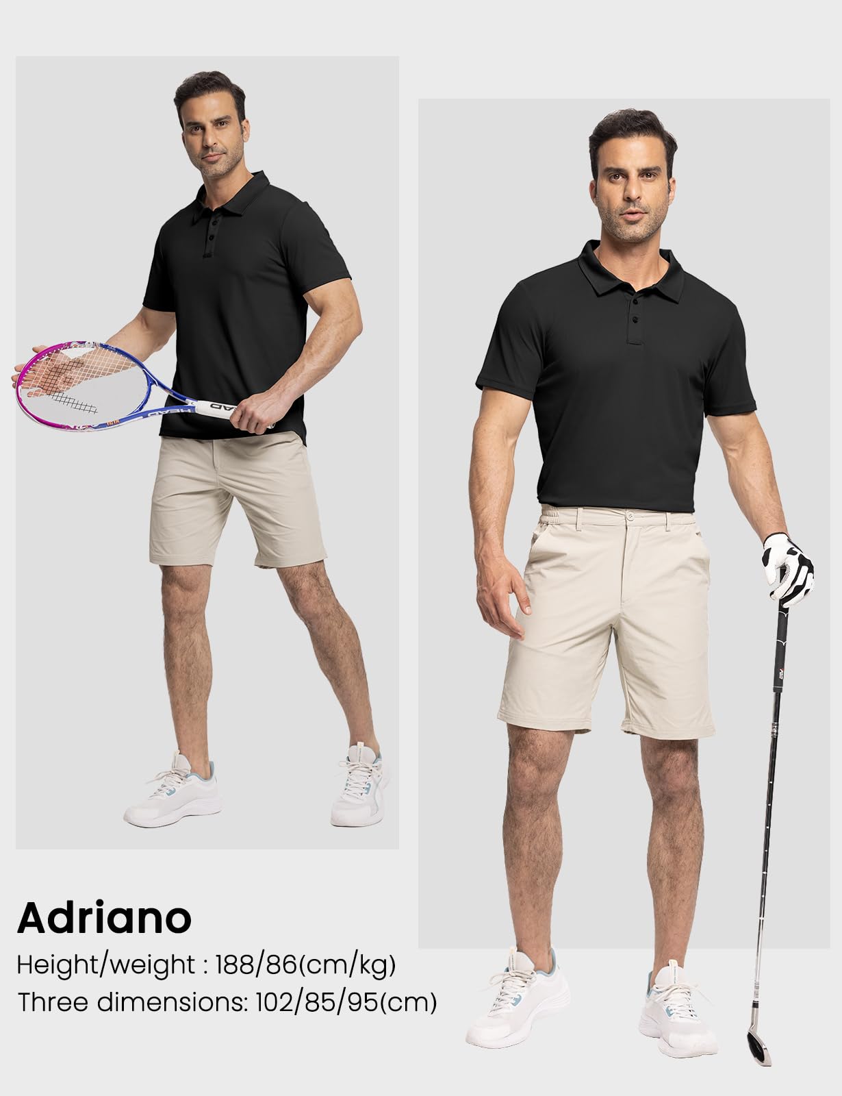 Rdruko Men's Golf Shirts Short Sleeve Moisture Wicking Performance Polo Shirts Button-Down UPF 50+ Tennis Tshirts (Black, US L)