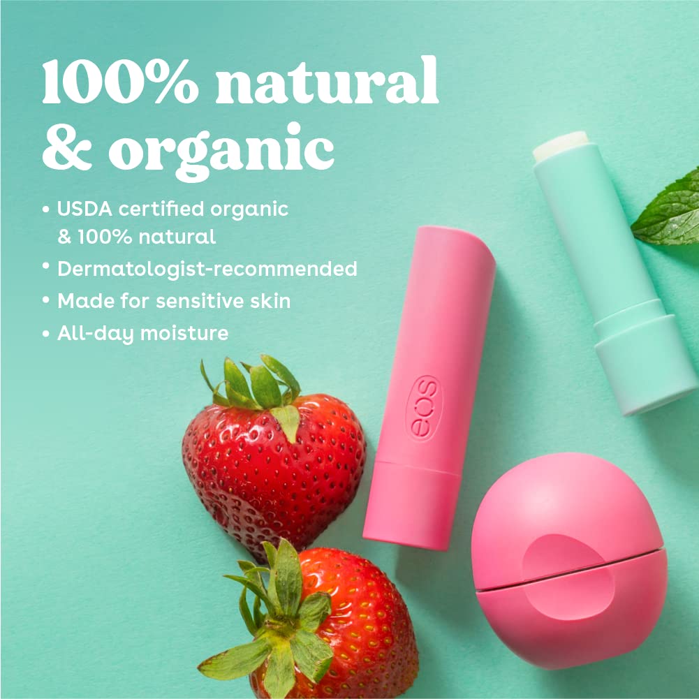 eos 100% Natural & Organic Lip Balm- Sweet Mint, Dermatologist Recommended, All-Day Moisture Lip Care, Made for Sensitive Skin, 0.14 oz (Pack of 2)