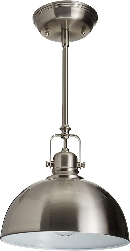 CANARM IPL222B01BN Polo 1 Light 9" Rod Pendant, Brushed Nickel with Painted White Interior, Silver