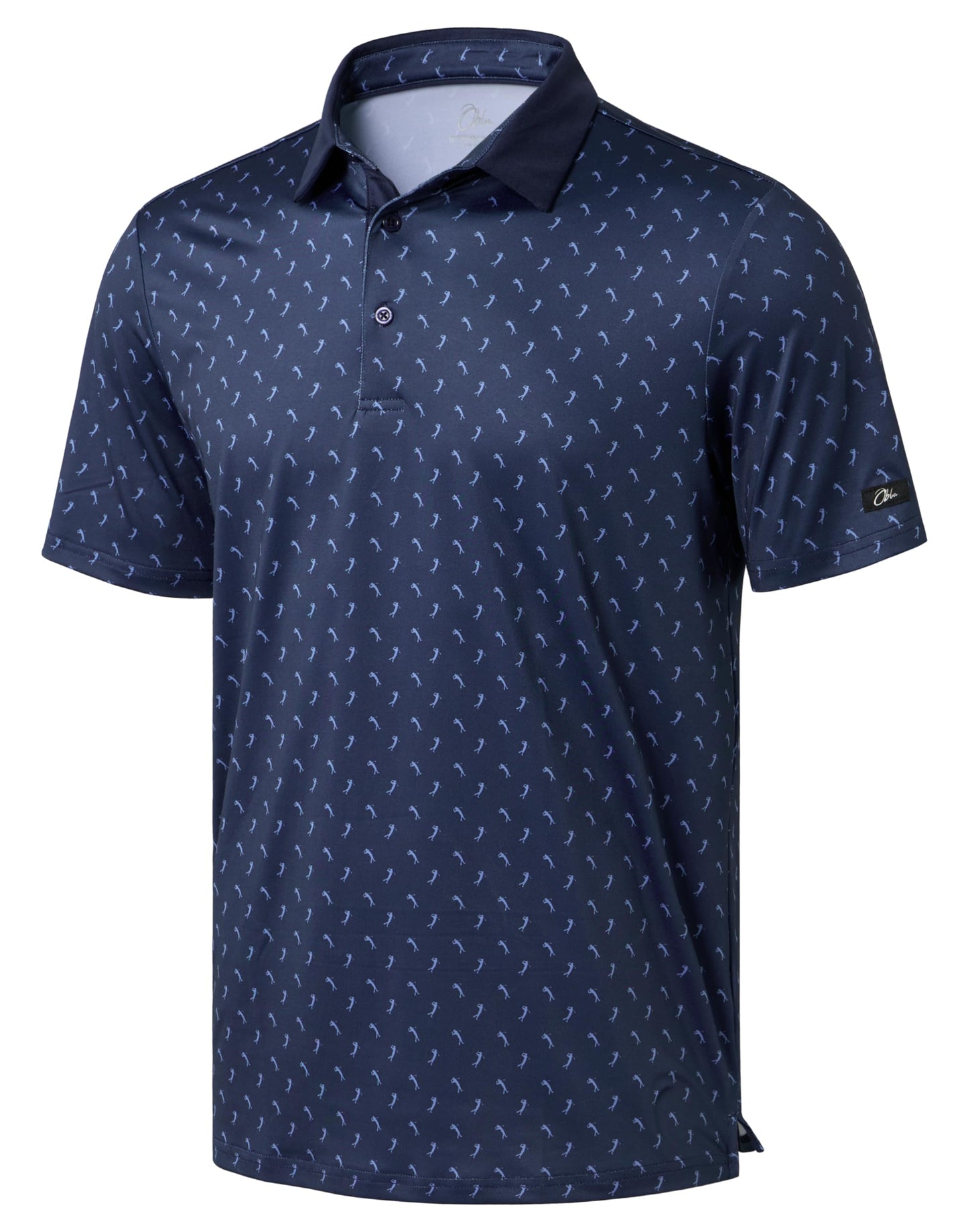 Obla Mens Golf Polo Shirts Short Sleeve Dry Fit Performance Moisture Wicking Casual Print Collared Golf Shirts for Men(Navy Golf Swing_L)