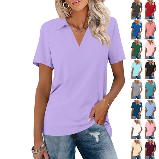 Womens Short Sleeve Tops Collared V Neck Polo Shirts Summer Work Tunic Tops to Wear with Leggings Dressy Blouses 2024 Womens Polo Shirts Short Sleeve Tunic Tops for Women Loose Fit Dressy, Purple