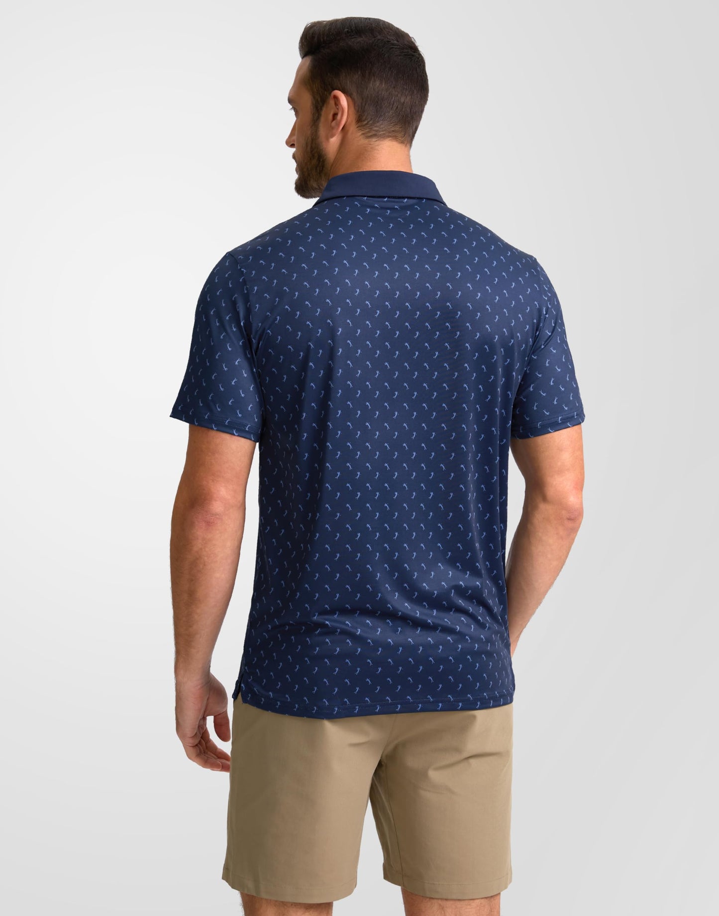 Obla Mens Golf Polo Shirts Short Sleeve Dry Fit Performance Moisture Wicking Casual Print Collared Golf Shirts for Men(Navy Golf Swing_L)