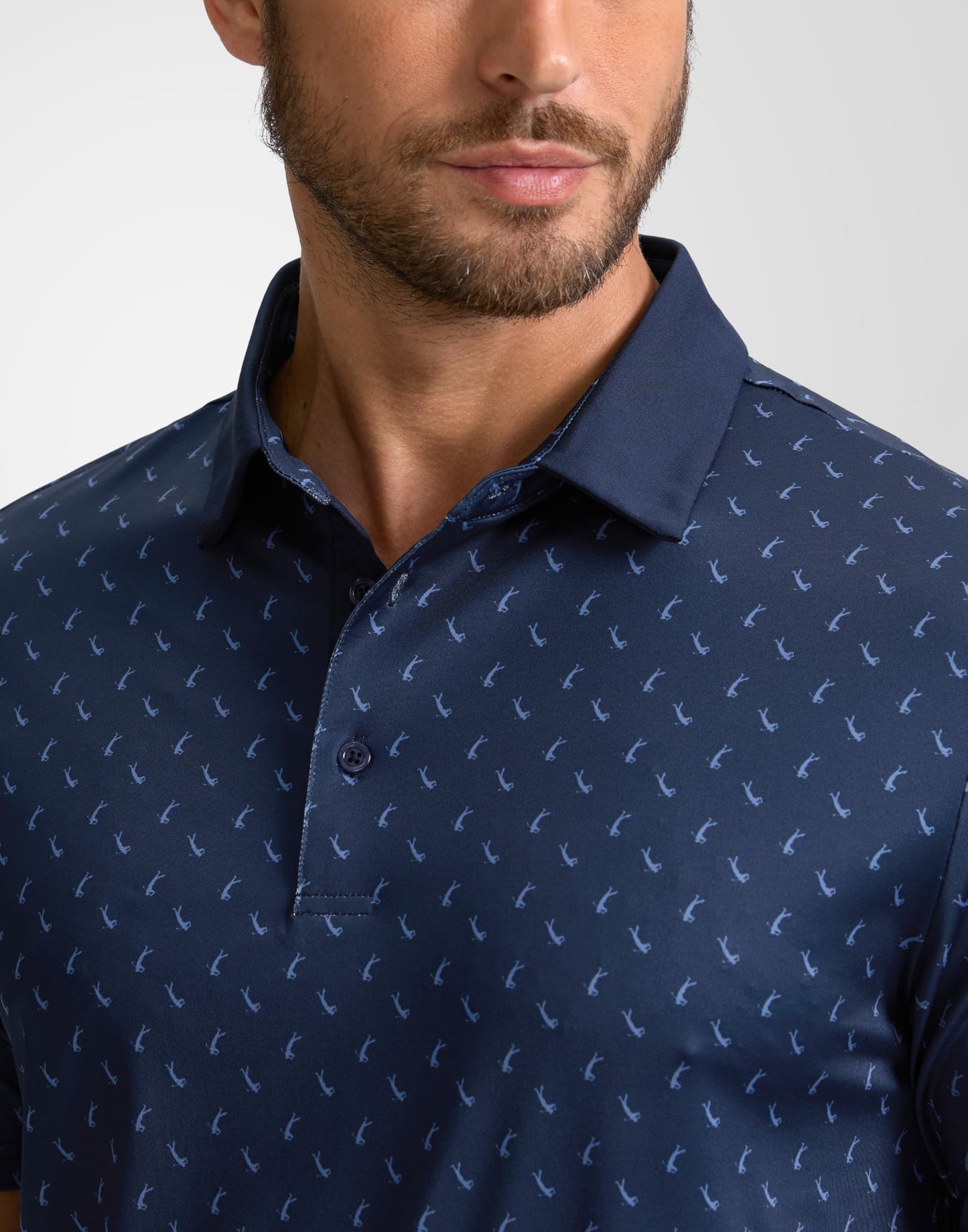 Obla Mens Golf Polo Shirts Short Sleeve Dry Fit Performance Moisture Wicking Casual Print Collared Golf Shirts for Men(Navy Golf Swing_L)