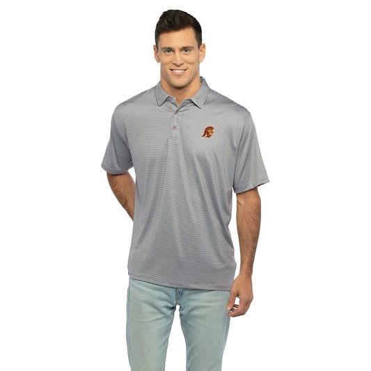 Vantage Apparel Collegiate Premium Moisture Wicking Stretch Fit Striped Polo, USC Trojans, Dark Gray, X-Large