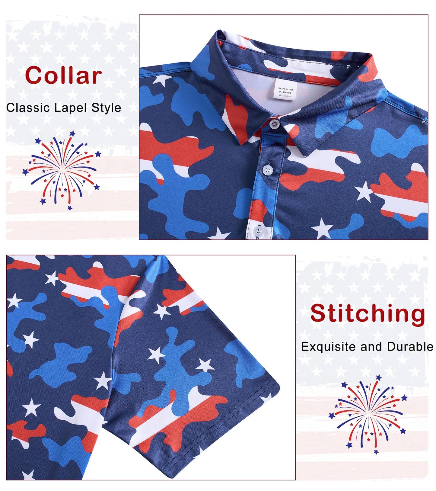 Seadodo Mens 4th of July Polo Shirt Patriotic Golf Shirts American Flag Printed Golf Short Sleeve USA Independence Day Party Outfit