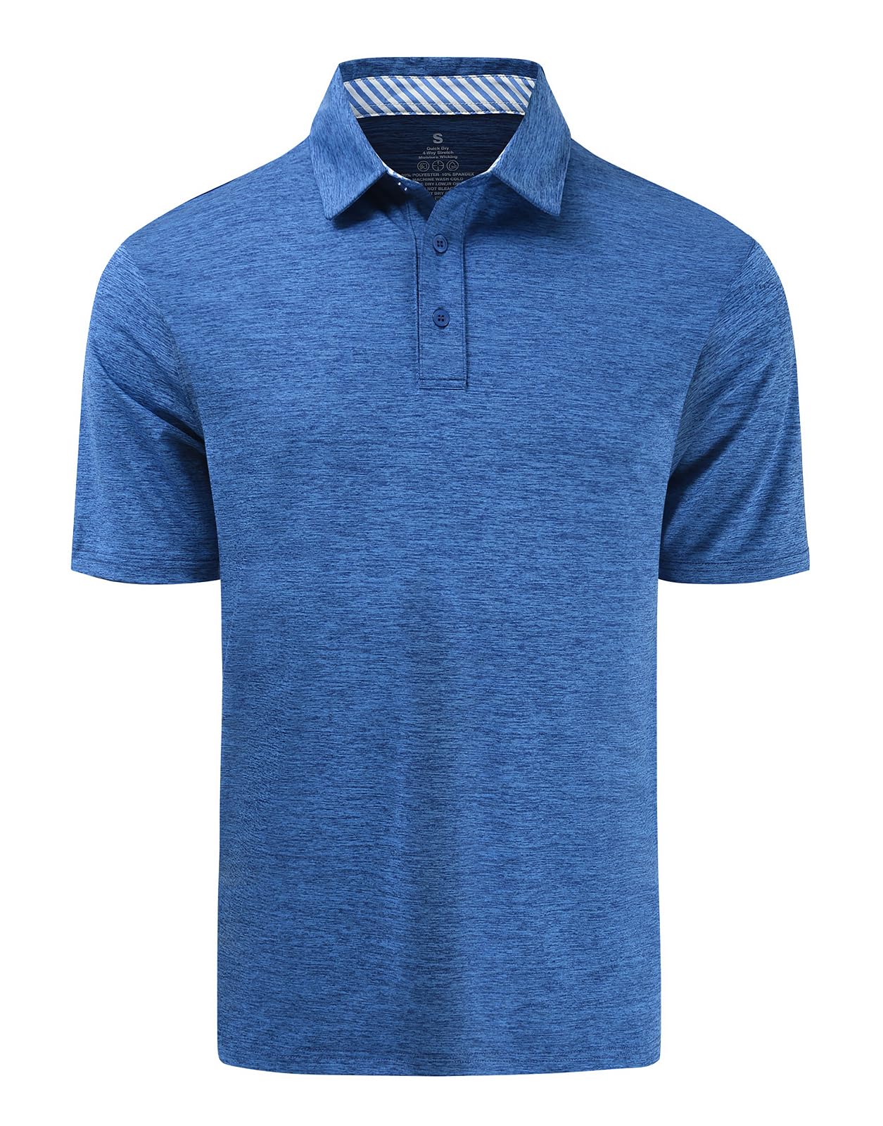 Fabugi Mens Golf Shirts Dry Fit Short Sleeve Casual Performance Striped Collared Polo Shirts for Men Blue Large